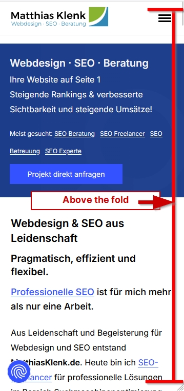 Above the fold Beispiel - Mobile